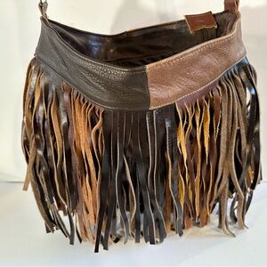 Multi colored, Brown and Tan Fringe Leather Bag